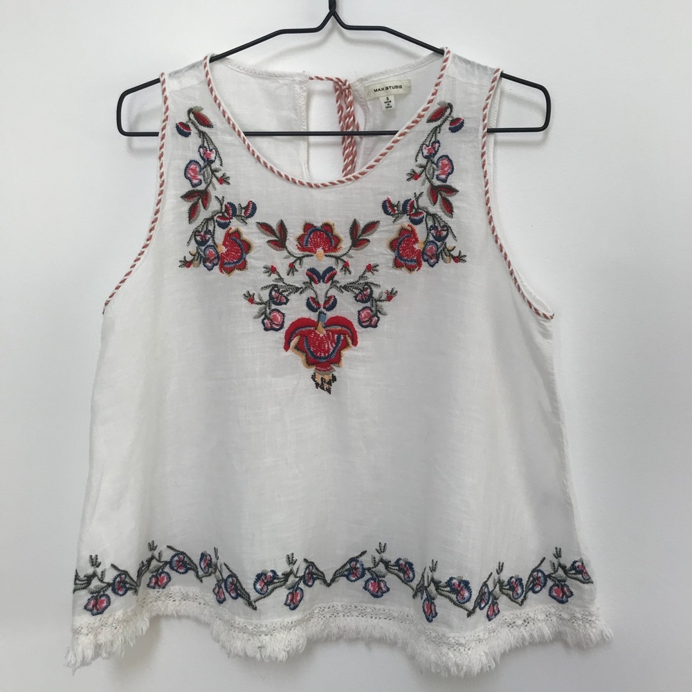 Max Studio Sleeveless Boho Top White
